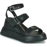 Dámske Kožené sandále čiernej farby vo veľkosti 42 s prackou v zľave na leto 