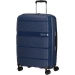 Stredné cestovné kufre American Tourister modrej farby z plastu na zips integrovaný zámok objem 63 l 