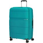 Veľké cestovné kufre American Tourister tyrkysovej farby z plastu na zips integrovaný zámok objem 102 l 