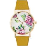 Náramkové hodinky Šperky eshop žltej farby s kvetinovým vzorom s analógovým displejom 