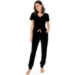 Dámske Pyžamové nohavice babella čiernej farby zo zamatu s krátkymi rukávmi s mašľami 