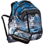 Pánske Školské batohy Bagmaster modrej farby v športovom štýle z plastu reflexné prvky s motívom Autá 