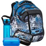 Pánske Školské batohy Bagmaster modrej farby v športovom štýle z plastu držiak na fľašu s motívom Autá 