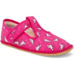 Detské Barefoot topánky ružovej farby z plátna na široké nohy na suchý zips s motívom Meme  / Theme Jednorožec 