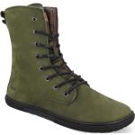 Dámske Barefoot topánky khaki zelenej farby zo zamatu šnurovacie v zľave na zimu 