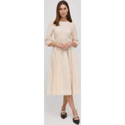 Bavlnené šaty Beatrice B krémová farba, midi, áčkový strih