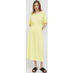 Dámske Áčkové šaty Deha žltej farby z bavlny s dĺžkou: Pod kolená 