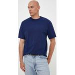 Pánske Polo tričká American Vintage tmavo modrej farby vo vintage štýle s jednofarebným vzorom z bavlny 