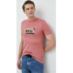 Pánske Designer Tričká s potlačou HUGO BOSS BOSS ružovej farby z bavlny vo veľkosti XXL 