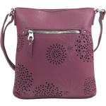 Dámske Crossbody kabelky bella belly pastelovo fialovej farby s kvetinovým vzorom z kože na zips 