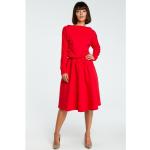 Dámske Letné šaty bewear červenej farby v biznis štýle z bavlny s dĺžkou: Pod kolená v zľave 