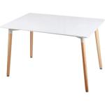 Jedálenské stoly bielej farby v škandínávskom štýle z bukového dreva 