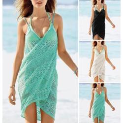 Bikini Wrap Dress Sling Opalovací krém Jednobarevná Perspektiva Vyhloubené letní plážové šaty Plážové oblečení