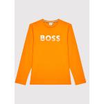 Designer Detské tričká s dlhým rukávom HUGO BOSS BOSS oranžovej farby z bavlny s dlhými rukávmi v zľave 