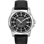 Pánske Náramkové hodinky Bulova čiernej farby s quartz pohonom s koža remienkom s vodeodolnosťou 3 Bar 