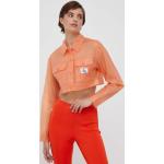 Dámske Krátke bundy Calvin Klein Jeans oranžovej farby z polyamidu vo veľkosti XS 