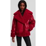 Dámske Designer Bundy s kožušinou Karl Lagerfeld červenej farby z kožušiny na zips asymetrické na zimu 