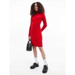 Dámske Designer Šaty s dlhým rukávom Calvin Klein BIO červenej farby z polyesteru s dlhými rukávmi s dĺžkou: Pod kolená udržateľná móda 
