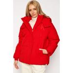 Dámske Designer Zimné bundy Calvin Klein červenej farby z polyesteru na zips Kapucňa 