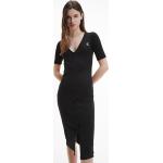 Dámske Designer Krátke šaty Calvin Klein čiernej farby z bavlny s krátkymi rukávmi s dĺžkou: Pod kolená na gombíky 