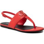Dámske Designer Kožené sandále Calvin Klein korálovej farby z koženky s prackou na leto 
