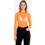 Dámske Designer Tričká s dlhým rukávom Calvin Klein Jeans oranžovej farby s dlhými rukávmi v zľave 