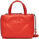 Dámske Designer Shopper kabelky Calvin Klein oranžovej farby s prešívaným vzorom z koženky 