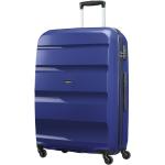 Veľké cestovné kufre American Tourister modrej farby v modernom štýle z plastu na zips integrovaný zámok objem 91 l 