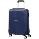 Malé cestovné kufre American Tourister modrej farby z plastu na zips integrovaný zámok objem 34 l 