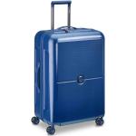 Veľké cestovné kufre Delsey modrej farby z plastu na zips integrovaný zámok objem 70 l 