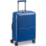 Malé cestovné kufre Delsey modrej farby z plastu na zips integrovaný zámok objem 55 l 