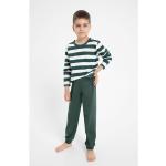 Chlapčenské Detské pyžamá taro zelenej farby s pruhovaným vzorom z bavlny do 24 mesiacov s okrúhlym výstrihom s dlhými rukávmi 
