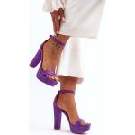 Dámske Kožené sandále kesi fialovej farby v elegantnom štýle hrubý opätok vo veľkosti 37 s prackou v zľave na leto 