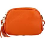 Dámske Elegantné kabelky oranžovej farby v elegantnom štýle z hovädzej kože na zips 