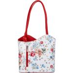 Dámske Kožené kabelky červenej farby s kvetinovým vzorom z hovädzej kože na zips 