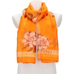 Dámska letná šatka / šál 179x100 cm oranžová s kvetmi