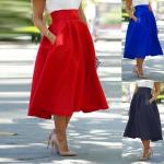 Dámske Midi sukne kráľovsky modrej farby vo vintage štýle z polyesteru vo veľkosti XXXL s dĺžkou: Pod kolená 