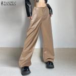 Dámske Kožené nohavice hnedej farby z polyuretánu vo veľkosti 5 XL na zips na Svadbu 