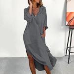 Dámske Denné šaty sivej farby v ležérnom štýle zo syntetiky vo veľkosti XXL s dlhými rukávmi s dĺžkou: Pod kolená 