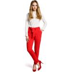 Dámske Elegantné nohavice Moe červenej farby v biznis štýle z polyesteru s opaskom v zľave na Svadbu 