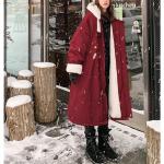 Dámske Zimné kabáty červenej farby z bavlny 