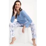 Dámske Dlhé pyžamá LUNA modrej farby s kvetinovým vzorom z bavlny s dlhými rukávmi 