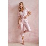 Dámske Pyžamové nohavice taro ružovej farby z bavlny s krátkymi rukávmi 