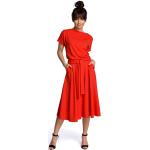 Dámske Denné šaty bewear červenej farby z bavlny s krátkymi rukávmi v zľave 
