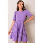 Dámske Denné šaty FashionHunters fialovej farby z bavlny s okrúhlym výstrihom v zľave 