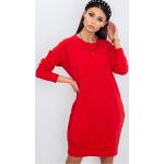Dámske Šaty s dlhým rukávom FashionHunters červenej farby z bavlny s okrúhlym výstrihom s dlhými rukávmi v zľave 