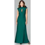 Dámske Dlhé šaty Lenitif tyrkysovej farby z polyesteru s hlbokým výstrihom bez rukávov s dĺžkou: Maxi na gombíky s volánmi v zľave 