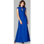 Dámske Dlhé šaty Lenitif modrej farby z polyesteru s hlbokým výstrihom bez rukávov s dĺžkou: Maxi na gombíky s volánmi v zľave 