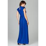 Dámske Dlhé šaty Lenitif modrej farby z polyesteru vo veľkosti S s hlbokým výstrihom bez rukávov s dĺžkou: Maxi na gombíky s volánmi v zľave 