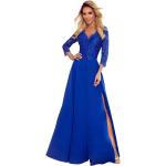 Dámske Čipkované šaty numoco modrej farby vo veľkosti XXL s trojštvrťovými rukávmi s dĺžkou: Maxi na zips v zľave 